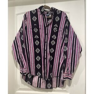 Vintage Wrangler Shirt Mens Size 17.5-35 Purple Brushpopper Western Aztec
